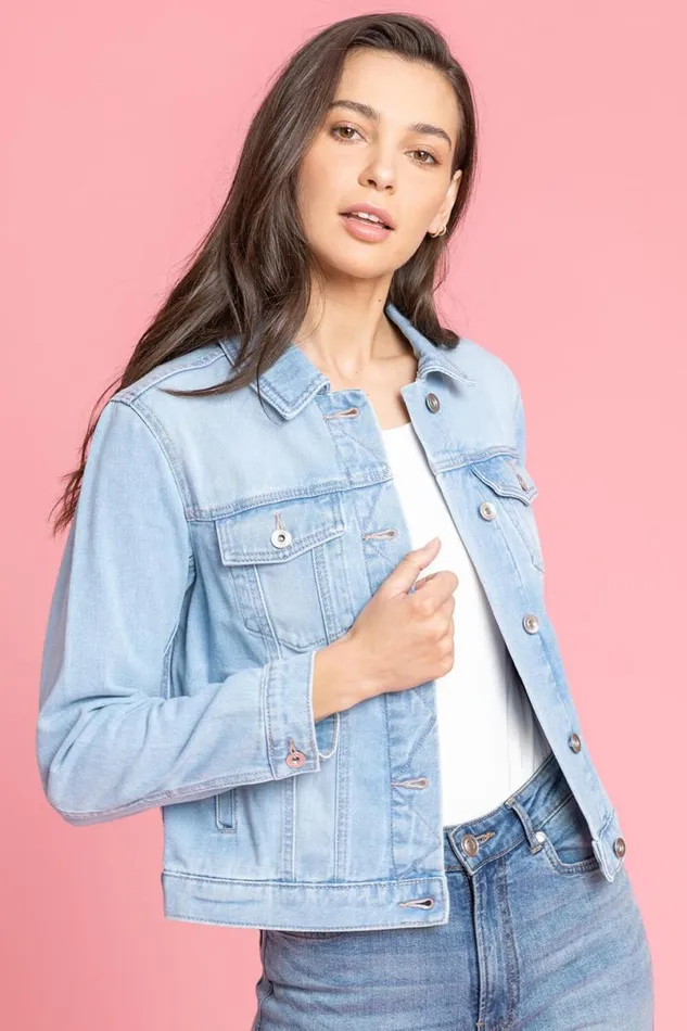Light Blue Classic Cotton Denim Jacket Women Roman Coords