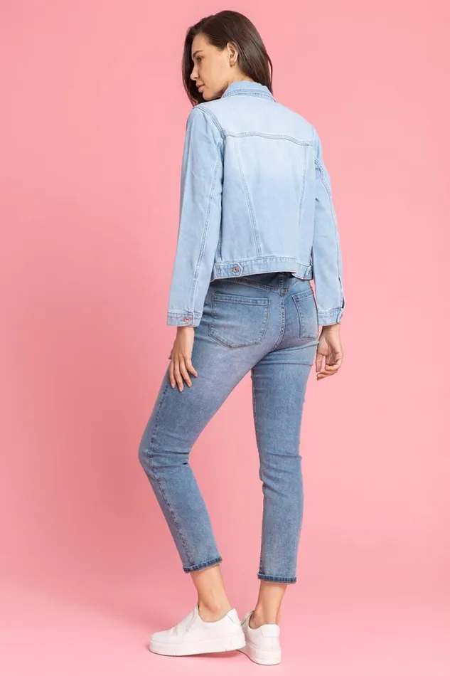 Light Blue Classic Cotton Denim Jacket Women Roman Coords