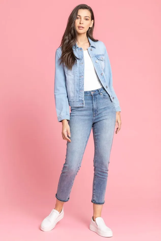 Light Blue Classic Cotton Denim Jacket Women Roman Coords