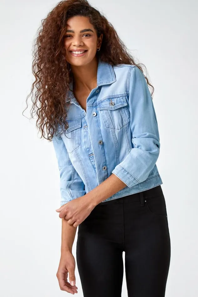 Light Blue Classic Cotton Denim Jacket Women Roman Coords