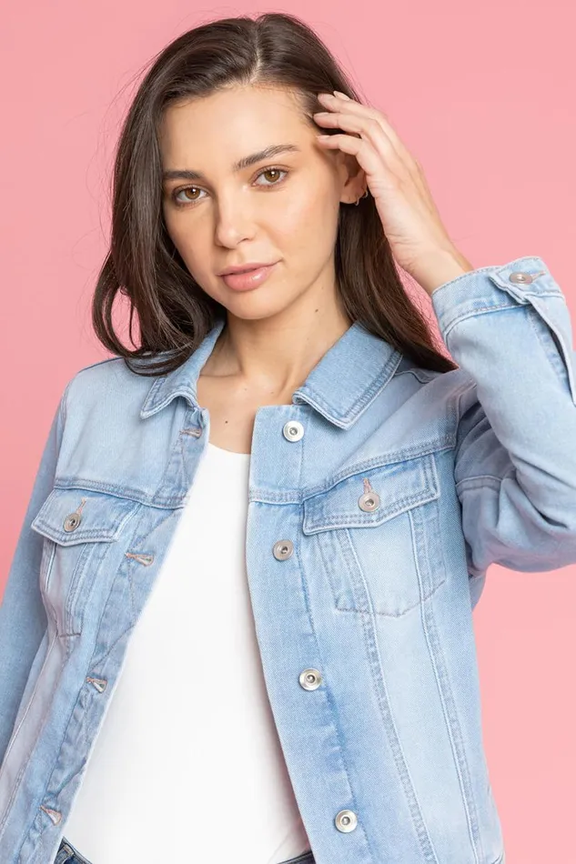 Light Blue Classic Cotton Denim Jacket Women Roman Coords