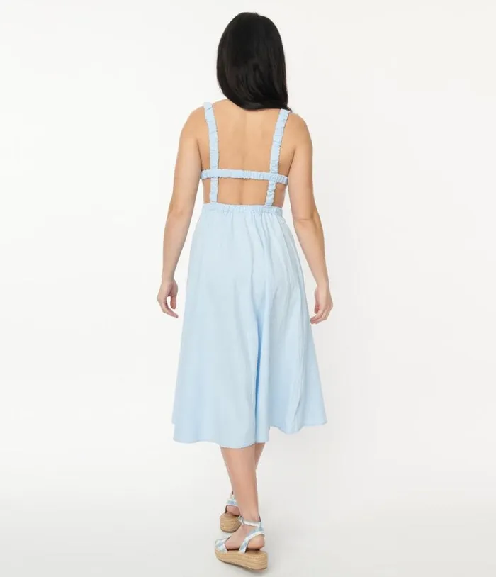 Light Blue Open Back Midi Dress Dresses Unique Vintage Midi