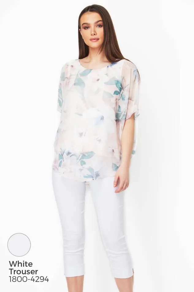 Light Pink Floral Chiffon Overlay Top Women Roman Tops