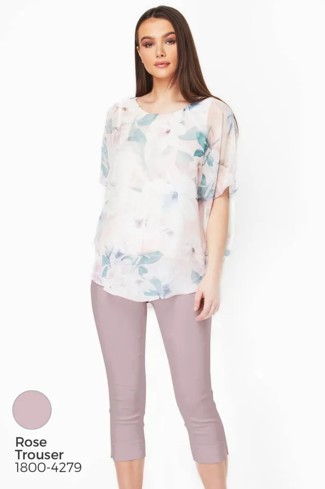 Light Pink Floral Chiffon Overlay Top Women Roman Tops