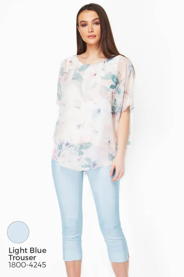 Light Pink Floral Chiffon Overlay Top Women Roman Tops