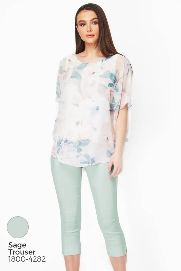 Light Pink Floral Chiffon Overlay Top Women Roman Tops