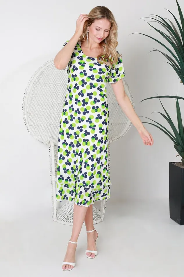 Lime Julianna Abstract Spot Tiered Midi Dress Women Roman Occasionwear