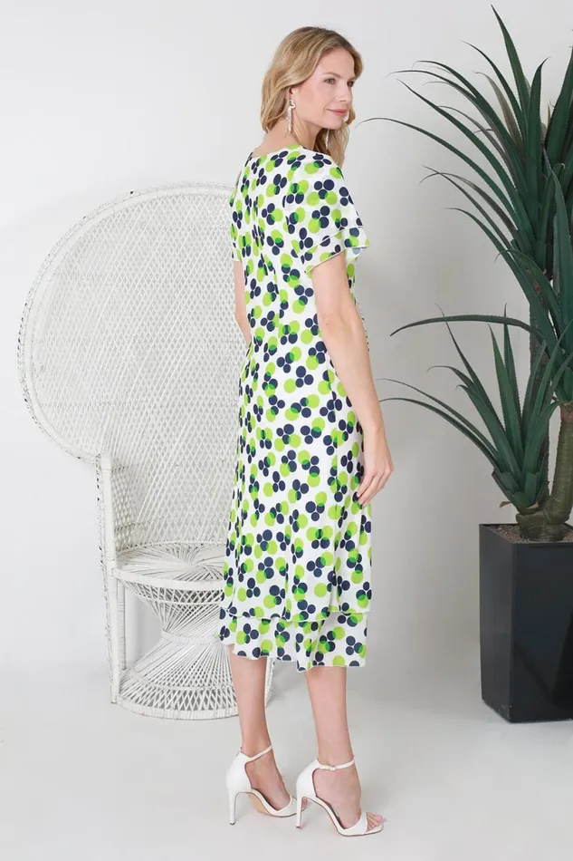 Lime Julianna Abstract Spot Tiered Midi Dress Women Roman Occasionwear