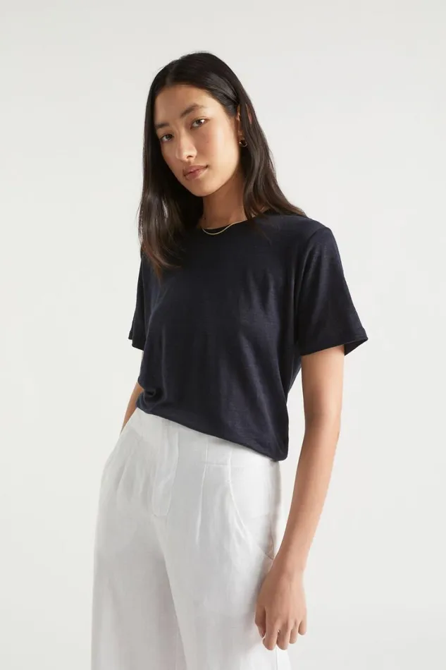 Linen Woman Seed Heritage Core Linen Boxy Tee Deep Navy