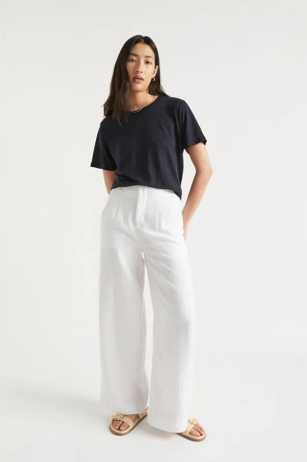 Linen Woman Seed Heritage Core Linen Boxy Tee Deep Navy