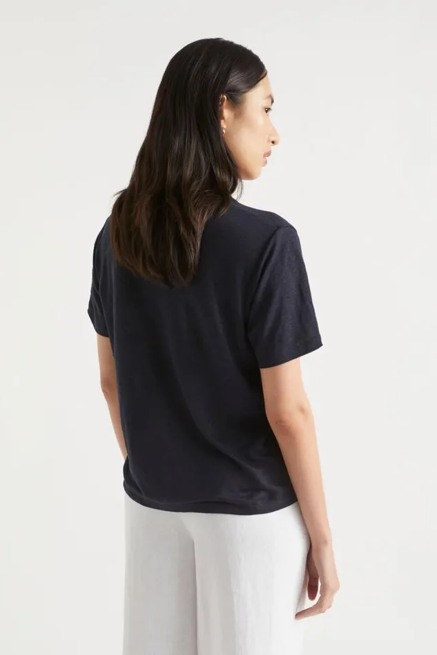 Linen Woman Seed Heritage Core Linen Boxy Tee Deep Navy