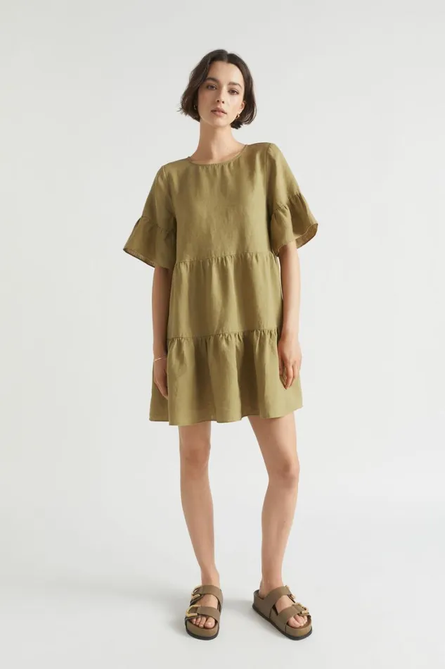 Linen Woman Seed Heritage Core Linen Mini Dress Deep Bronze