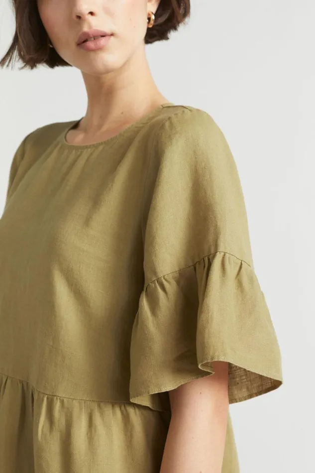 Linen Woman Seed Heritage Core Linen Mini Dress Deep Bronze