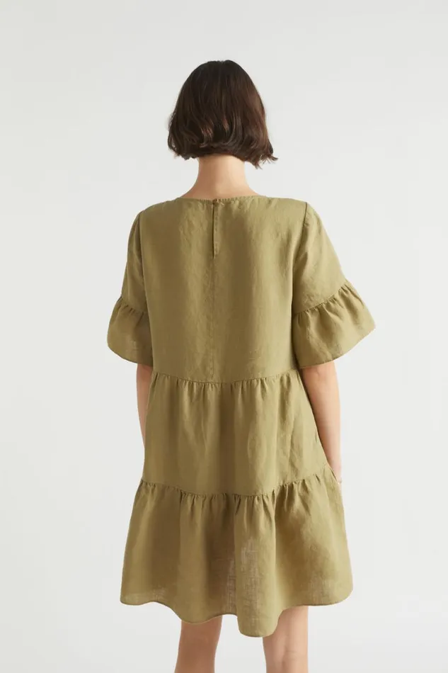 Linen Woman Seed Heritage Core Linen Mini Dress Deep Bronze