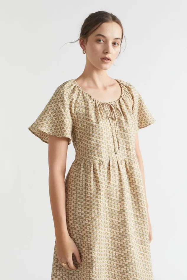 Linen Woman Seed Heritage Geo Linen Midi Dress Deep Bronze Geo