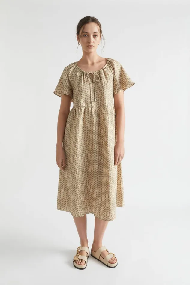 Linen Woman Seed Heritage Geo Linen Midi Dress Deep Bronze Geo