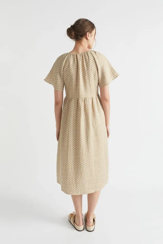 Linen Woman Seed Heritage Geo Linen Midi Dress Deep Bronze Geo