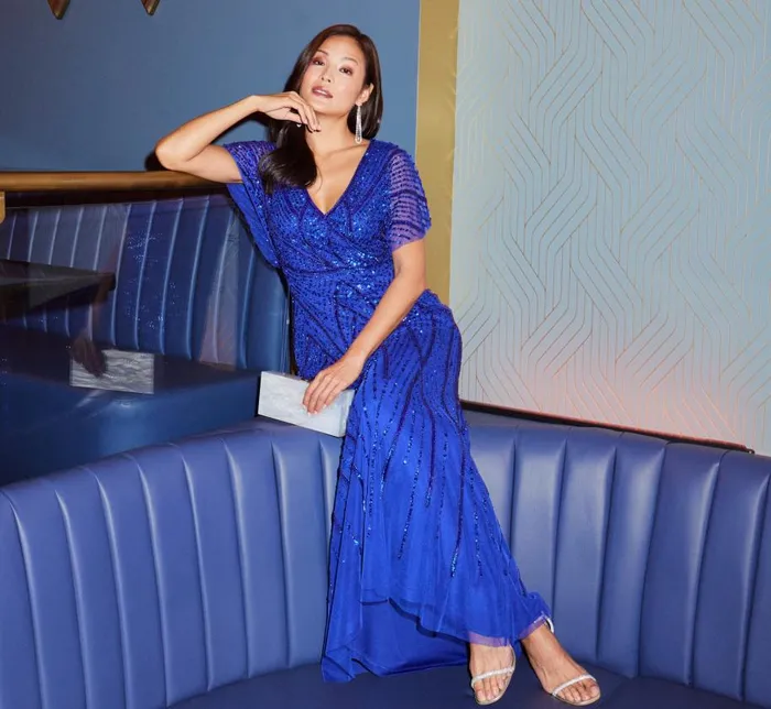 Long Dresses Womens Adrianna Papell Beaded Mermaid Gown With Dolman Sleeves In Ultra Blue Long Dresses Womens Adrianna Papell Beaded Mermaid Gown With Dolman Sleeves In Ultra Blue