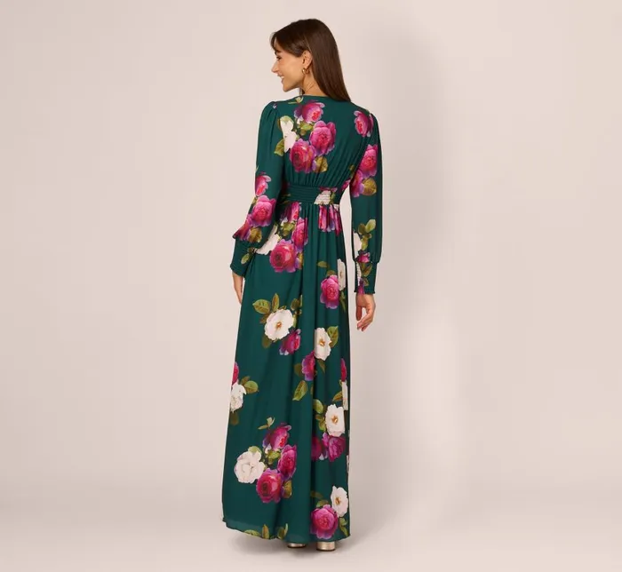 Long Dresses Womens Adrianna Papell Floral Smock Maxi Dress With Long Sleeves In Green Multi