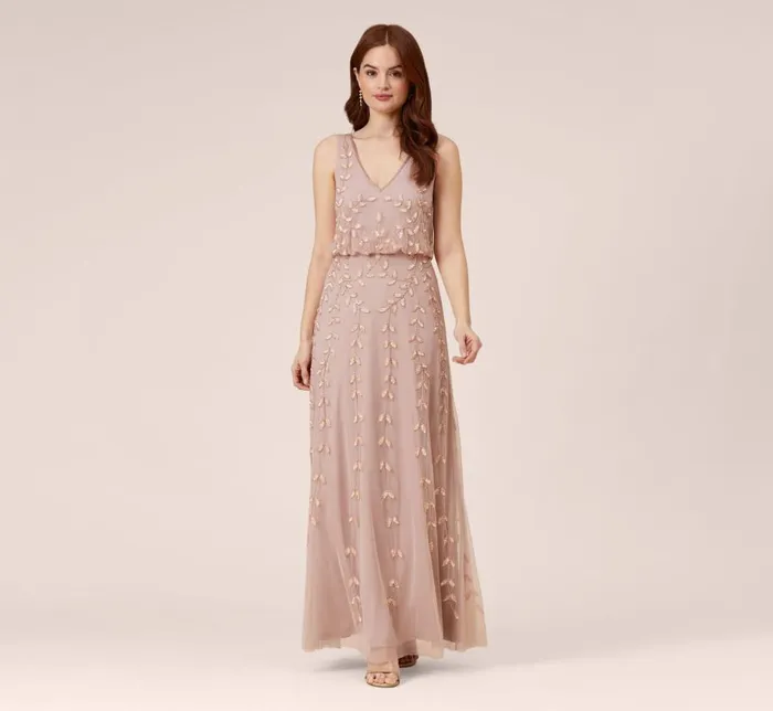Long Dresses Womens Adrianna Papell Hand Beaded Long Blouson Mermaid Gown In Steel Rose Long Dresses Womens Adrianna Papell Hand Beaded Long Blouson Mermaid Gown In Steel Rose
