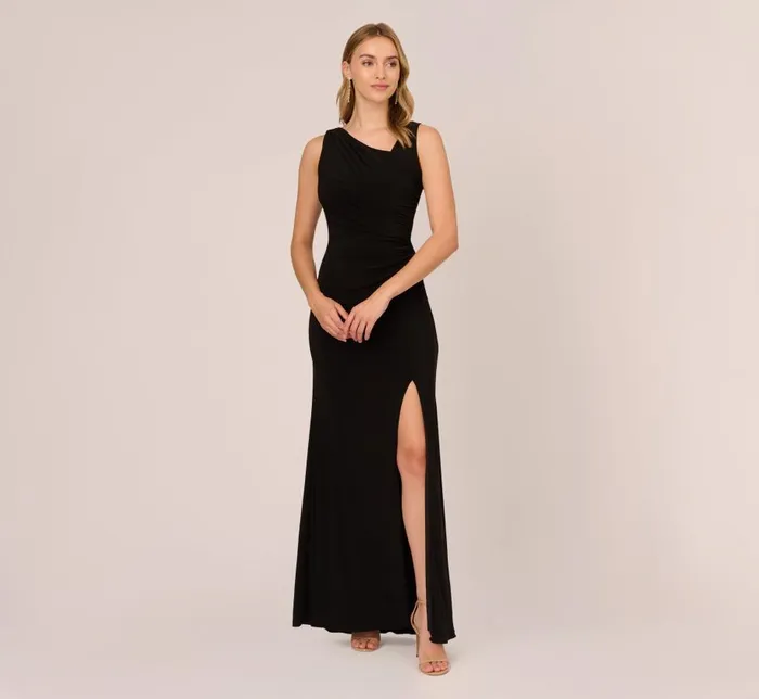 Long Dresses Womens Adrianna Papell HandSequined Ruched Long Jersey Gown In Black Long Dresses Womens Adrianna Papell HandSequined Ruched Long Jersey Gown In Black