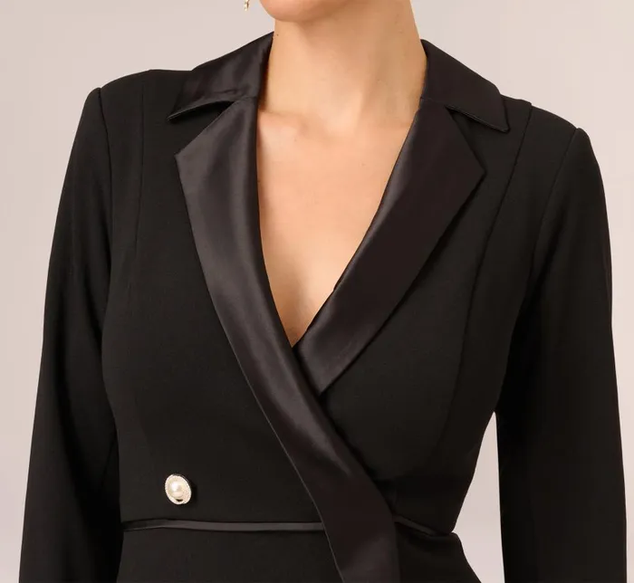 Long Dresses Womens Adrianna Papell Long Sleeve Tuxedo Gown With Jeweled Buttons In Black