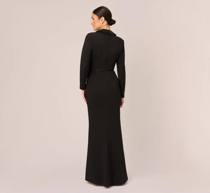 Long Dresses Womens Adrianna Papell Long Sleeve Tuxedo Gown With Jeweled Buttons In Black