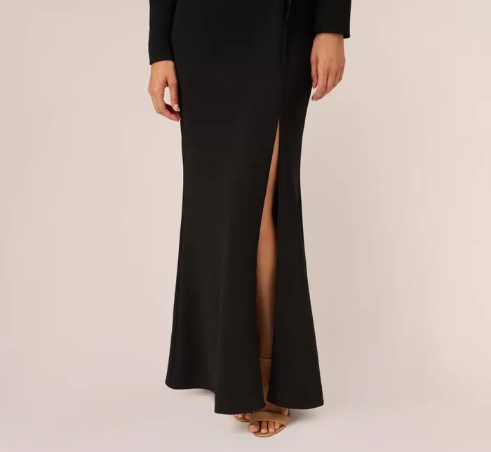 Long Dresses Womens Adrianna Papell Long Sleeve Tuxedo Gown With Jeweled Buttons In Black