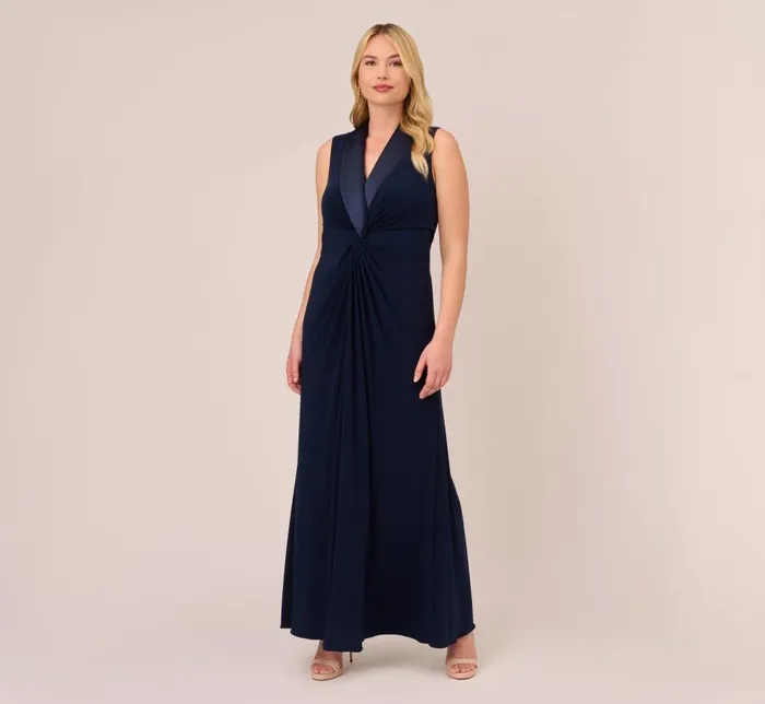 Long Dresses Womens Adrianna Papell Plus Size Matte Jersey Twist Front Tuxedo Long Gown In Midnight Long Dresses Womens Adrianna Papell Plus Size Matte Jersey Twist Front Tuxedo Long Gown In Midnight