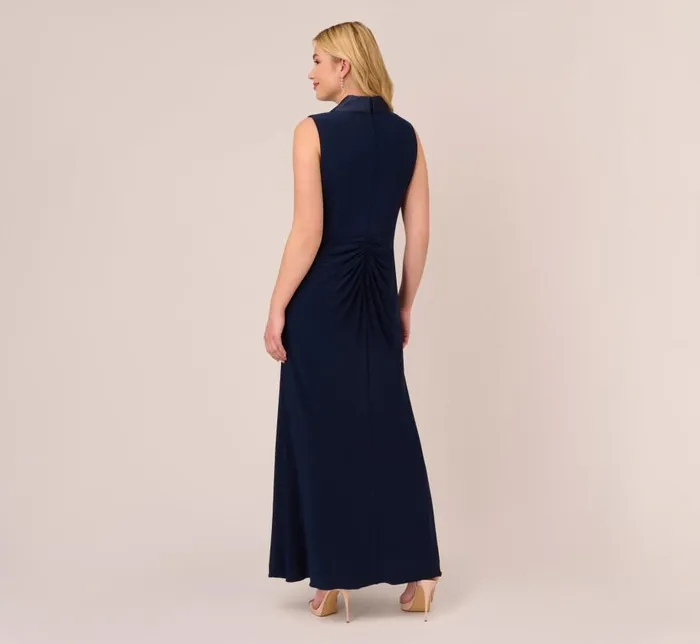 Long Dresses Womens Adrianna Papell Plus Size Matte Jersey Twist Front Tuxedo Long Gown In Midnight
