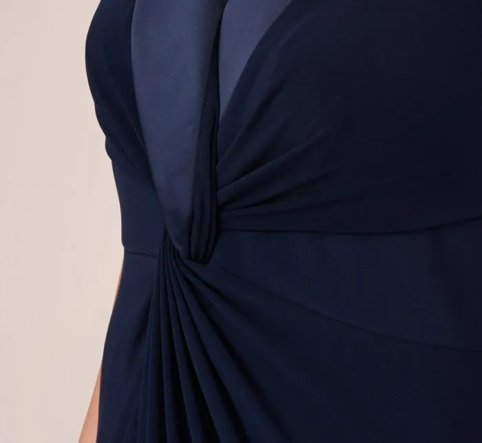 Long Dresses Womens Adrianna Papell Plus Size Matte Jersey Twist Front Tuxedo Long Gown In Midnight