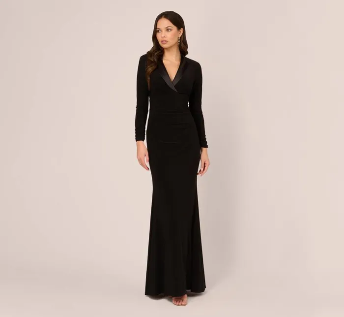 Long Dresses Womens Adrianna Papell Tuxedo Mermaid Gown With Long Sleeves In Black Long Dresses Womens Adrianna Papell Tuxedo Mermaid Gown With Long Sleeves In Black