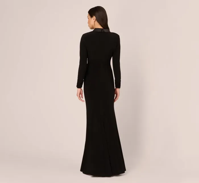Long Dresses Womens Adrianna Papell Tuxedo Mermaid Gown With Long Sleeves In Black