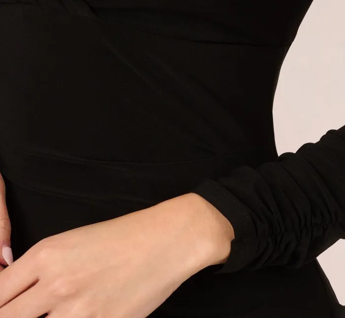 Long Dresses Womens Adrianna Papell Tuxedo Mermaid Gown With Long Sleeves In Black