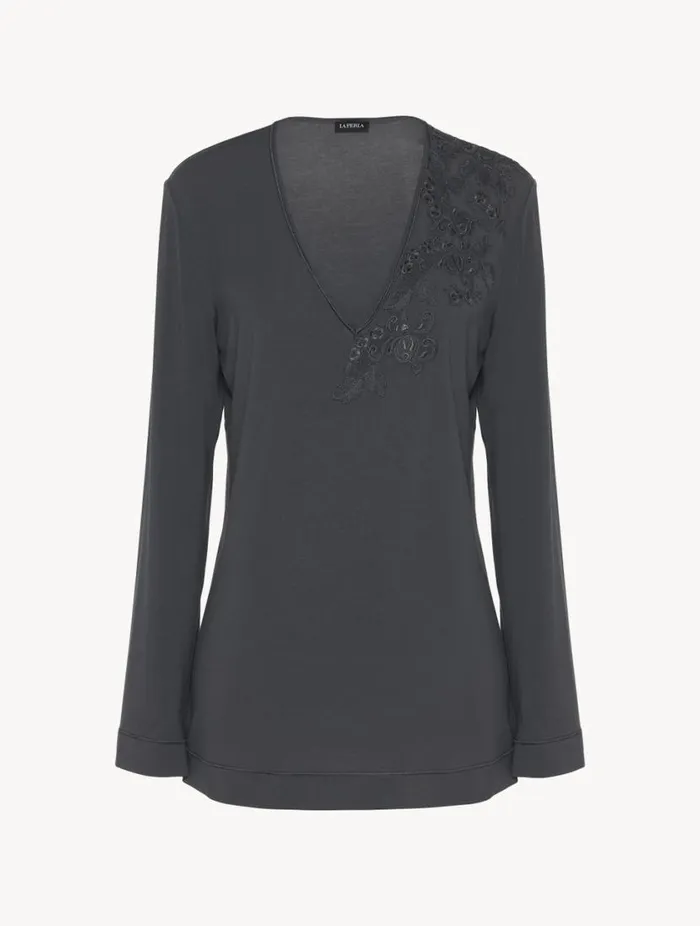 Longsleeved Top In Charcoal Grey Modal Sleepwear La Perla Camisoles