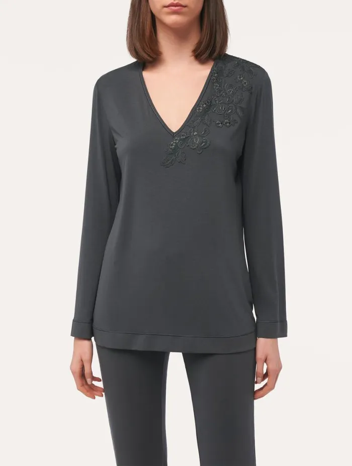 Longsleeved Top In Charcoal Grey Modal Sleepwear La Perla Camisoles