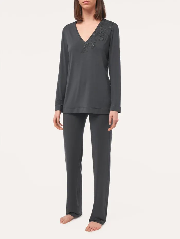 Longsleeved Top In Charcoal Grey Modal Sleepwear La Perla Camisoles
