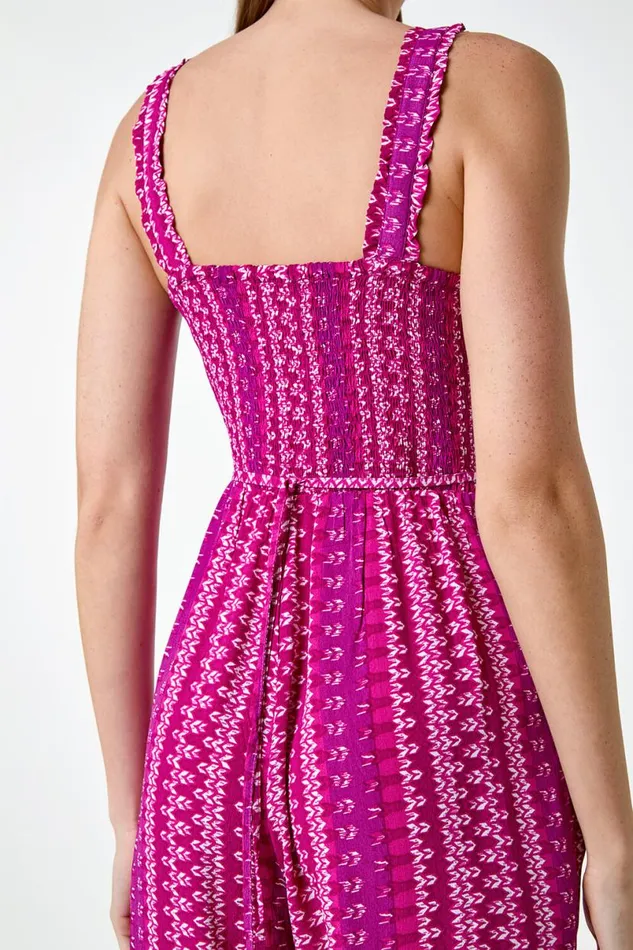Magenta Abstract Stripe Wide Leg Stretch Jumpsuit Women Roman Dresses