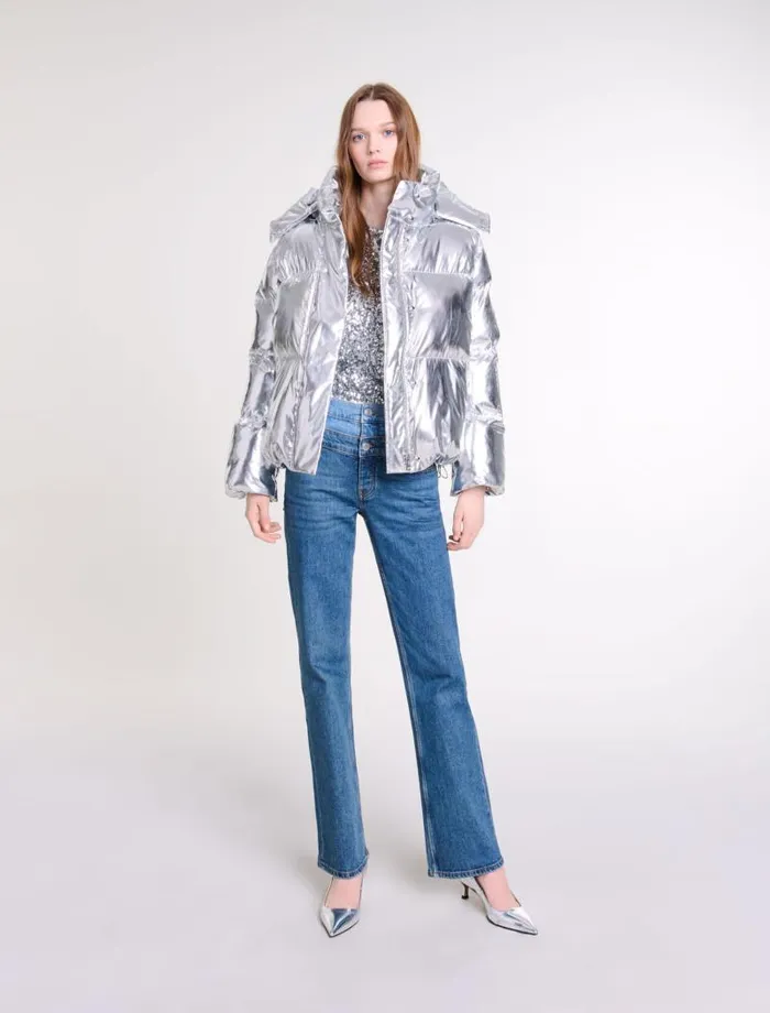 Maje Coats Womens Silver Hooded Jacket Silver