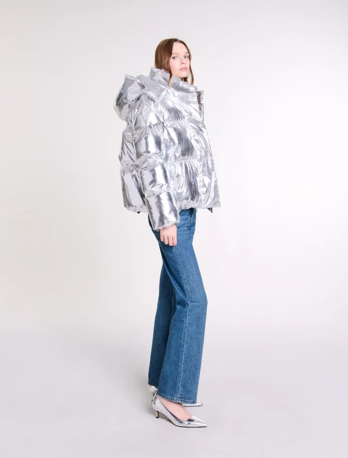 Maje Coats Womens Silver Hooded Jacket Silver