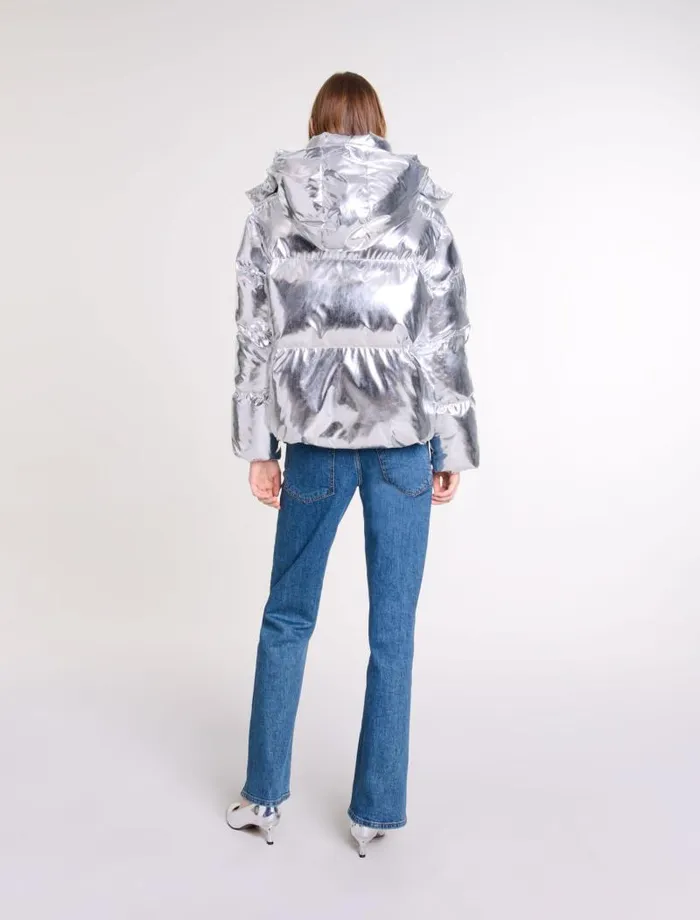 Maje Coats Womens Silver Hooded Jacket Silver