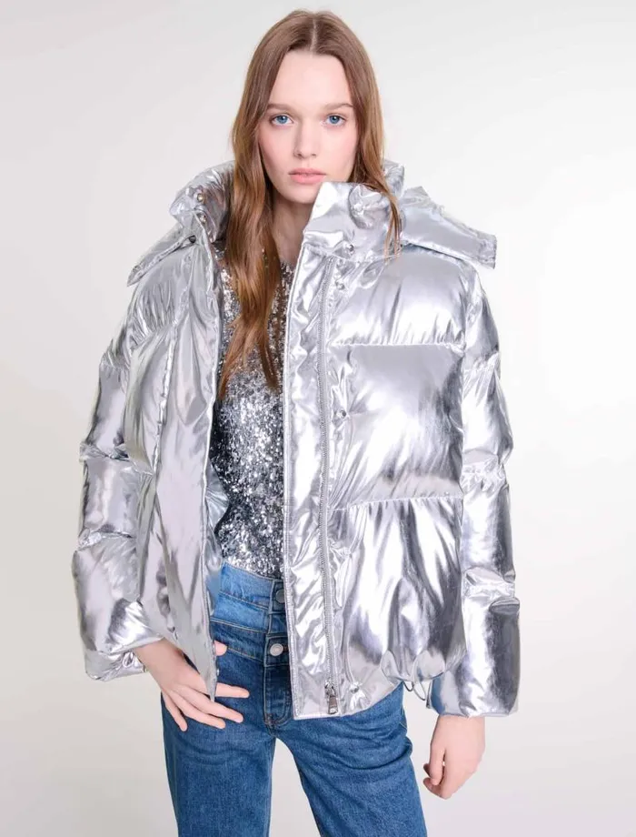 Maje Coats Womens Silver Hooded Jacket Silver
