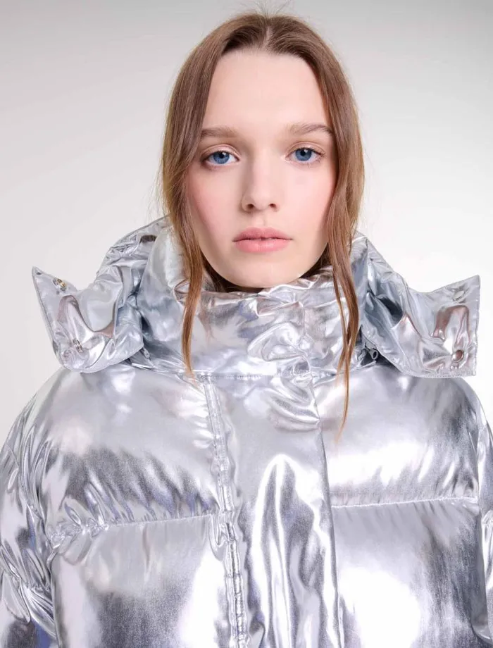Maje Coats Womens Silver Hooded Jacket Silver
