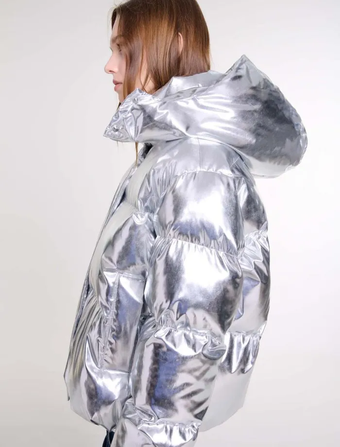 Maje Coats Womens Silver Hooded Jacket Silver