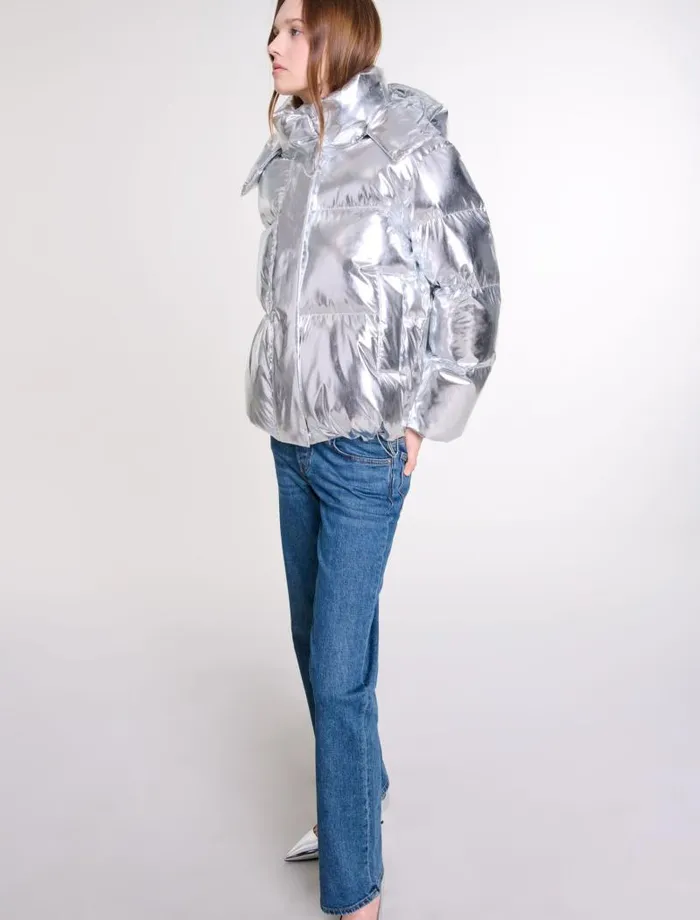 Maje Coats Womens Silver Hooded Jacket Silver