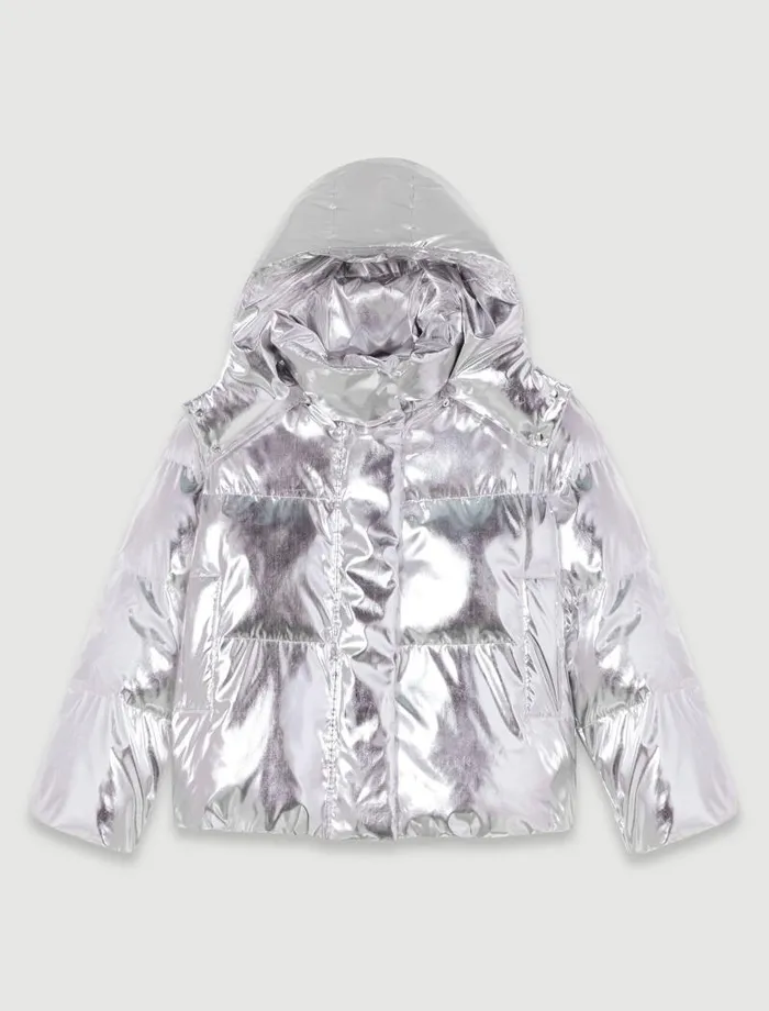 Maje Coats Womens Silver Hooded Jacket Silver