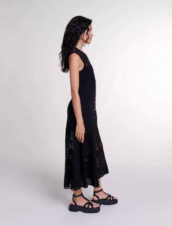 Maje Dresses Womens Crochetknit Maxi Dress Black