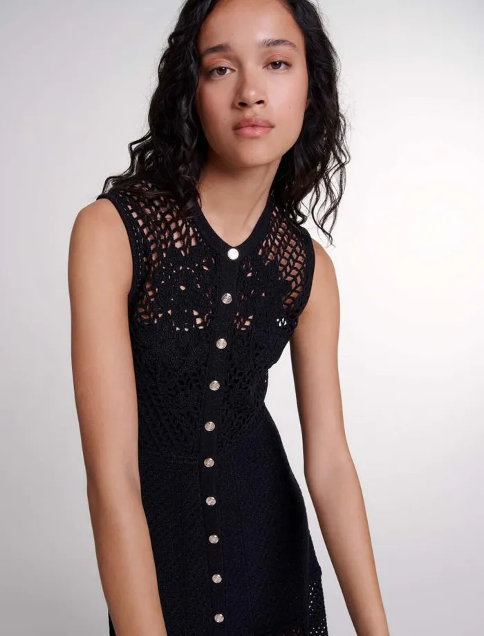 Maje Dresses Womens Crochetknit Maxi Dress Black