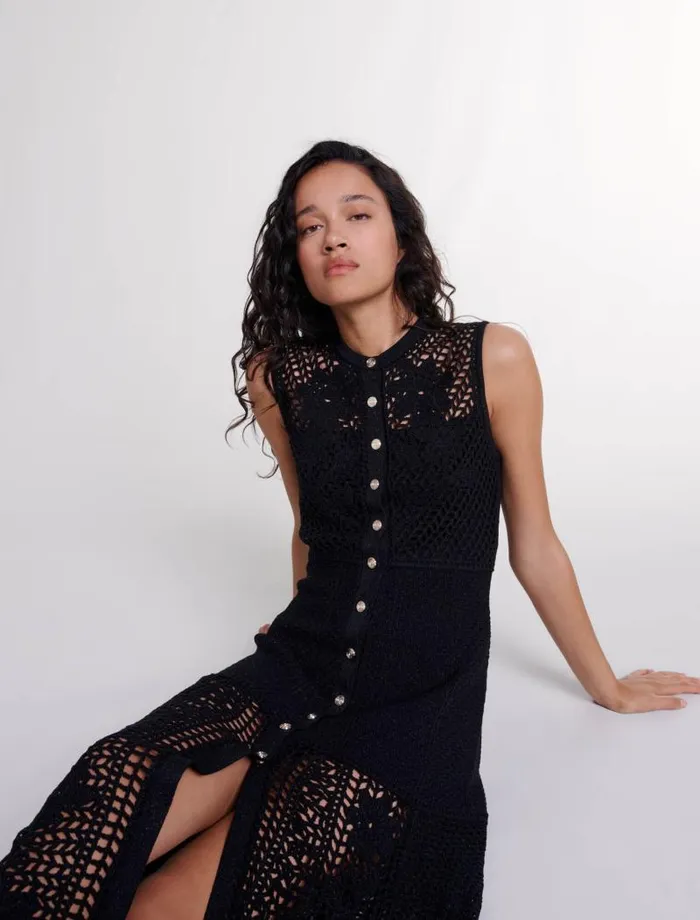 Maje Dresses Womens Crochetknit Maxi Dress Black