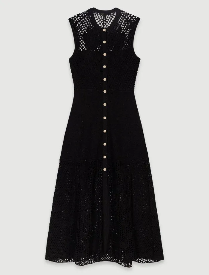 Maje Dresses Womens Crochetknit Maxi Dress Black